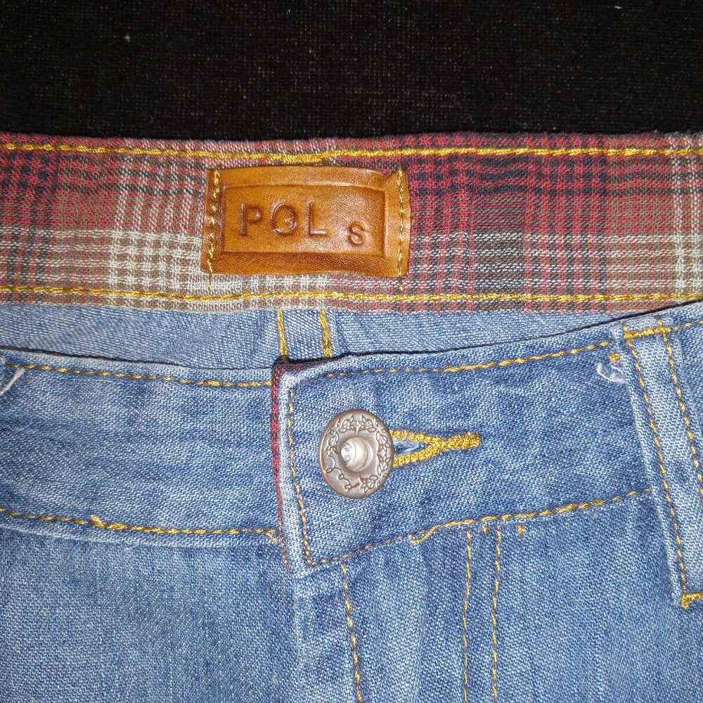 NWOT Womens POL Size Small Cropped Two Tone Wide Leg Jeans With Plaid Inside - Picture 4 of 7